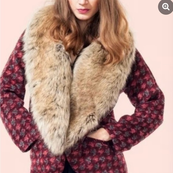 Modcloth Jackets & Blazers - MODCLOTH ALICE’S PIG FELINE FUR Faux Fur Collar Red Jacket 12 NWT Retro Vintage